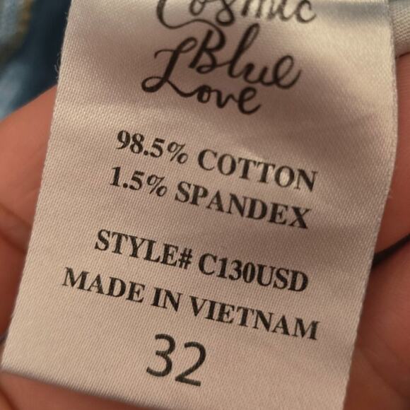 Cosmic Blue Love Mid Rise Skinny Distressed Jeans Y2K Size 32 - Picture 3 of 9